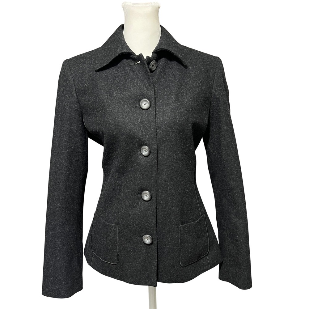 Vtg Harve Benard Blazer Structured Jacket Charcoal Gray Wool Blend Womens Size 6
